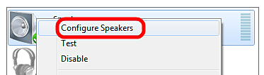 Windows 7 Sound Control Panel, Configure Speakers